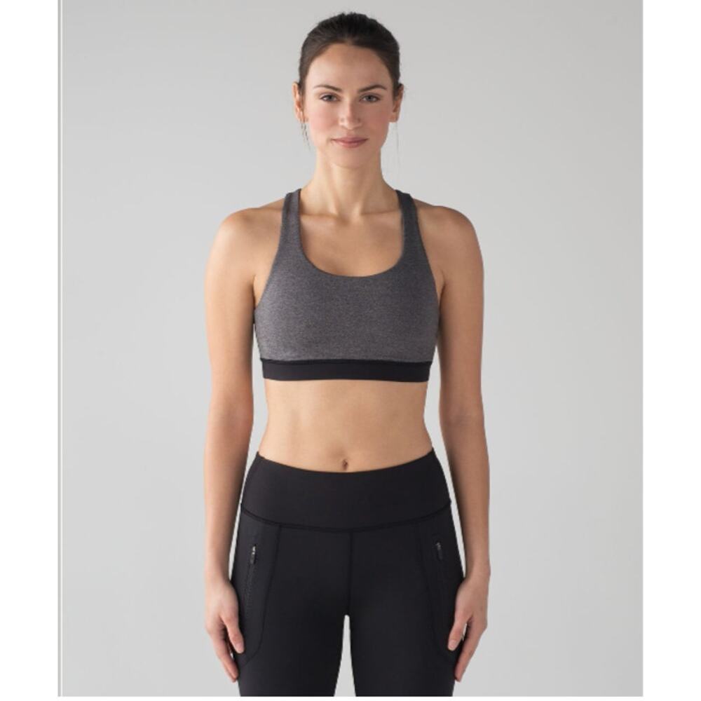 Lululemon Invigorate Bra Heathered Black Mesh Racerback Medium Support 12 Large - Picture 3 of 9